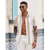 COOFANDY Mens Short Sleeve Casual Shirts Button Down Striped Summer Shirts Textured Vacation Beach Shirt(B White/Khaki)