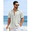 COOFANDY Mens Short Sleeve Casual Shirts Button Down Striped Summer Shirts Textured Vacation Beach Shirt(B White/Light Green)