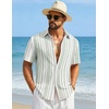 COOFANDY Mens Short Sleeve Casual Shirts Button Down Striped Summer Shirts Textured Vacation Beach Shirt(B White/Light Green)