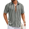COOFANDY Mens Short Sleeve Casual Shirts Button Down Striped Summer Shirts Textured Vacation Beach Shirt(B Dark Grey/Light Apricot)