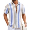 COOFANDY Mens Short Sleeve Casual Shirts Button Down Striped Summer Shirts Textured Vacation Beach Shirt(B White/Blue/Orange)