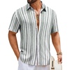 COOFANDY Mens Short Sleeve Casual Shirts Button Down Striped Summer Shirts Textured Vacation Beach Shirt(B White/Dark Grey)