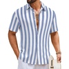 COOFANDY Mens Short Sleeve Casual Shirts Button Down Striped Summer Shirts Textured Vacation Beach Shirt(B White/Light Blue)