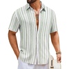 COOFANDY Mens Short Sleeve Casual Shirts Button Down Striped Summer Shirts Textured Vacation Beach Shirt(B White/Light Green)
