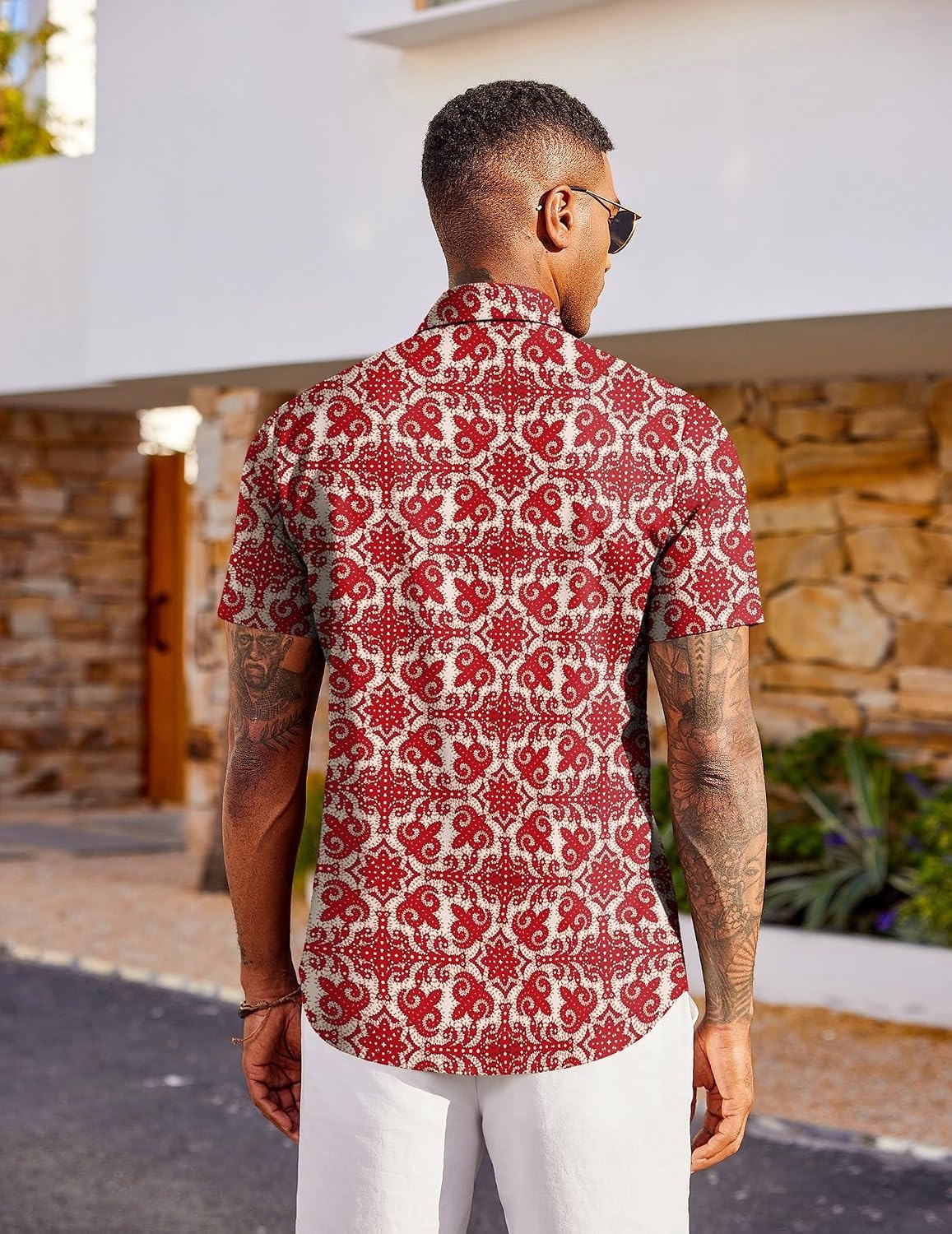 image:imageCOOFANDY Mens Hawaiian Shirt Short Sleeve Button Down Beach Vacation Shirt Retro Summer Tropical Shirts2red Symmetrical Pattern