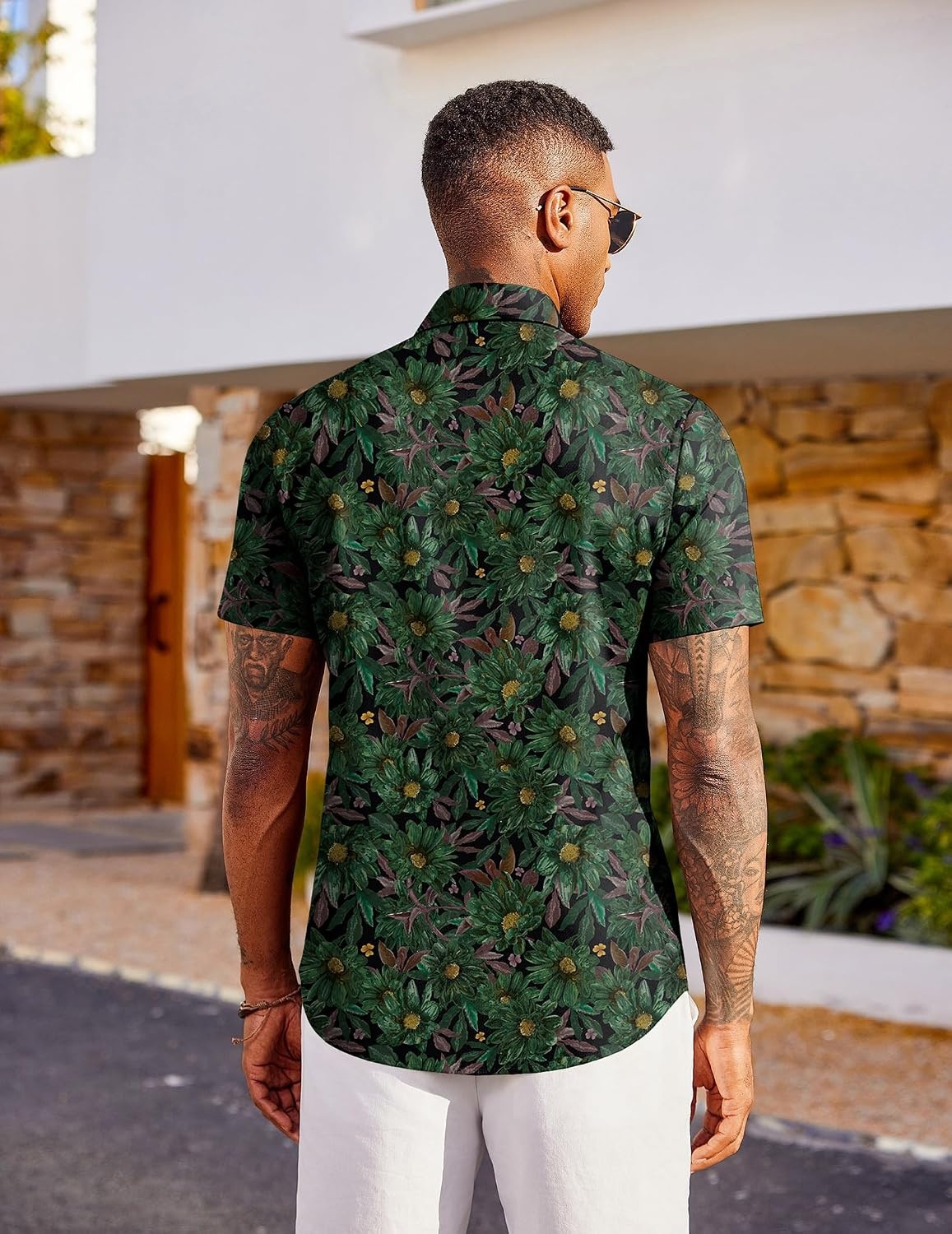 image:imageCOOFANDY Mens Hawaiian Shirt Short Sleeve Button Down Beach Vacation Shirt Retro Summer Tropical ShirtsGreen Sunflowers