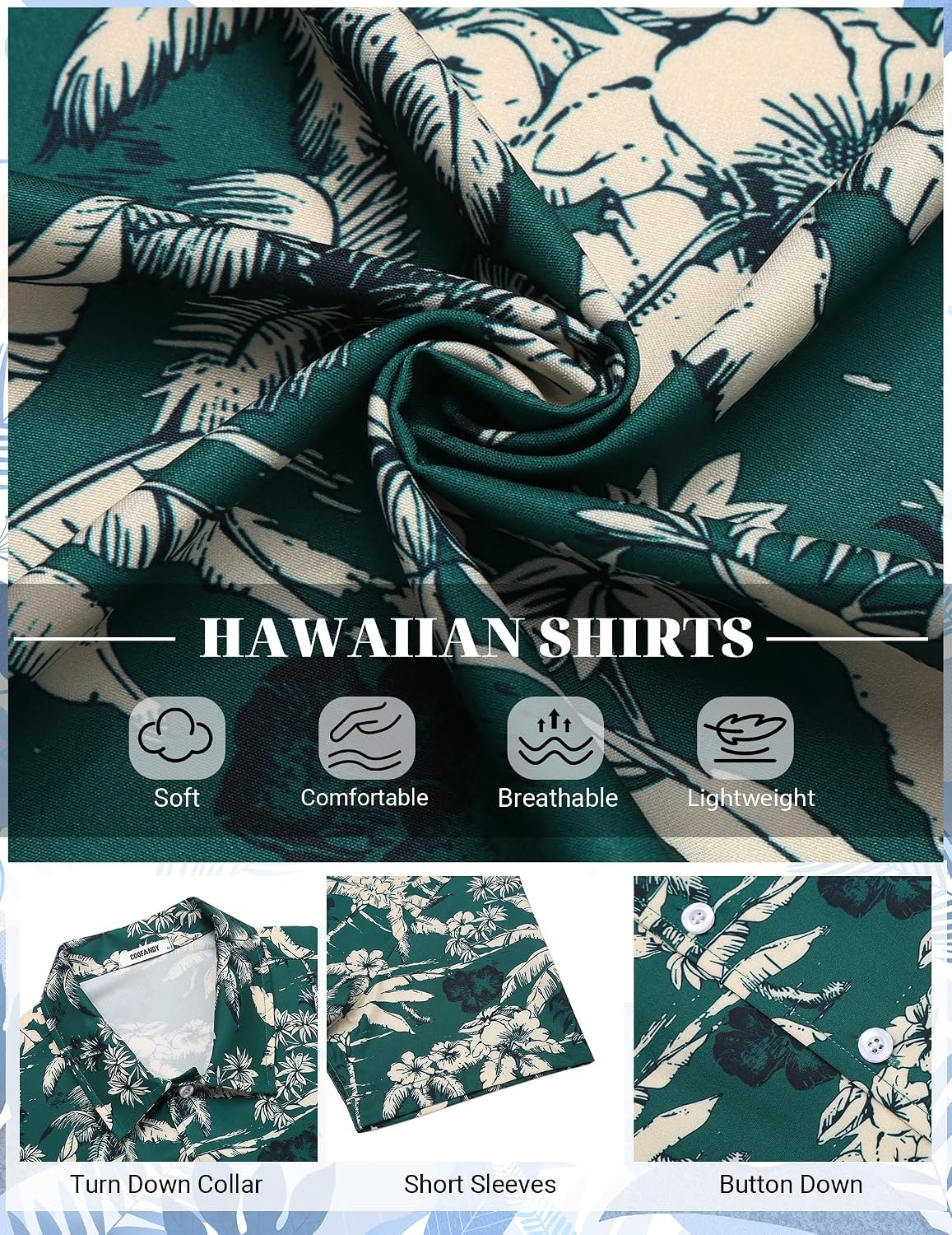 image:imageCOOFANDY Mens Hawaiian Shirt Short Sleeve Button Down Floral Aloha Shirts Tropical Vacation Beach ShirtsE Green Palm Tree