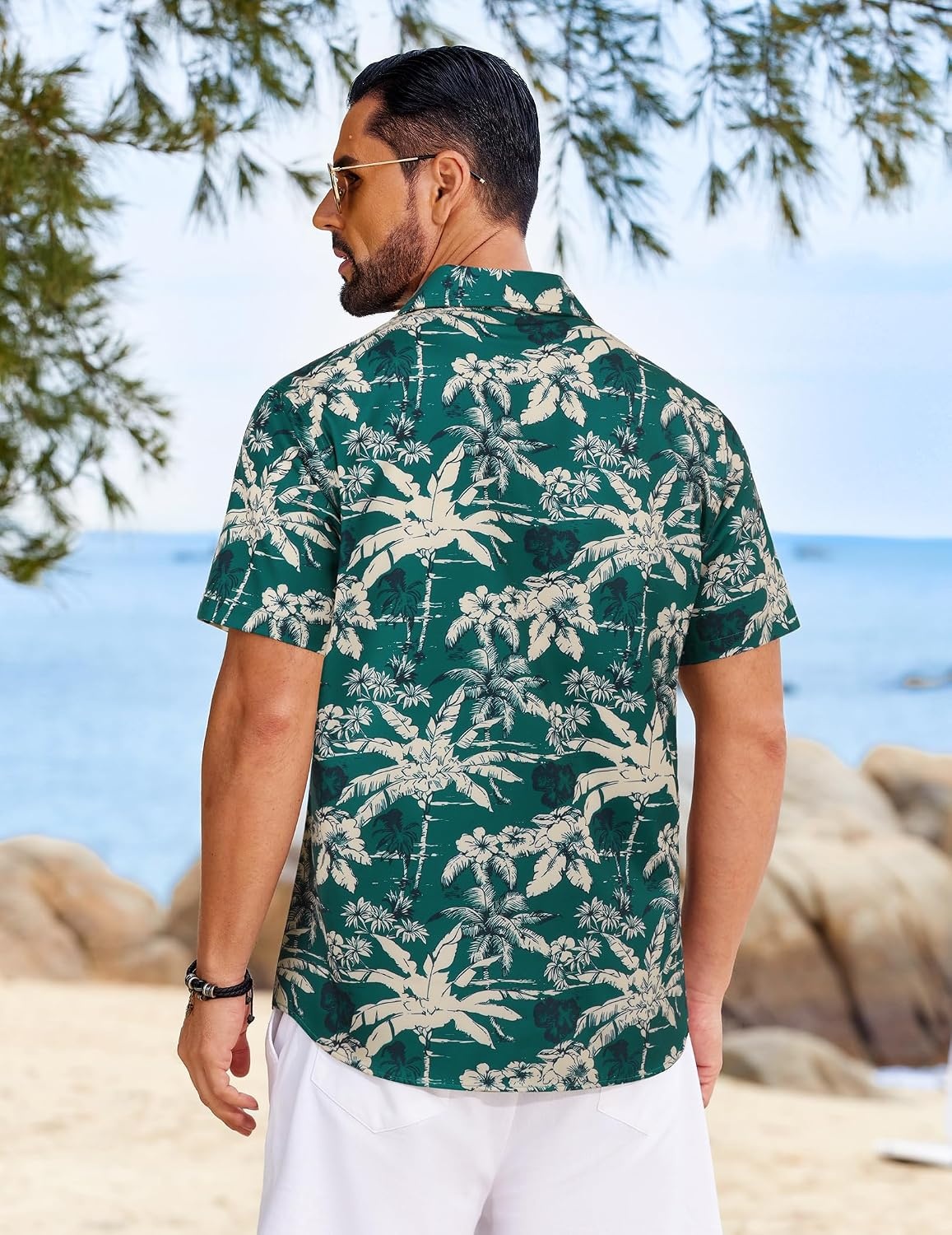 image:imageCOOFANDY Mens Hawaiian Shirt Short Sleeve Button Down Floral Aloha Shirts Tropical Vacation Beach ShirtsE Green Palm Tree