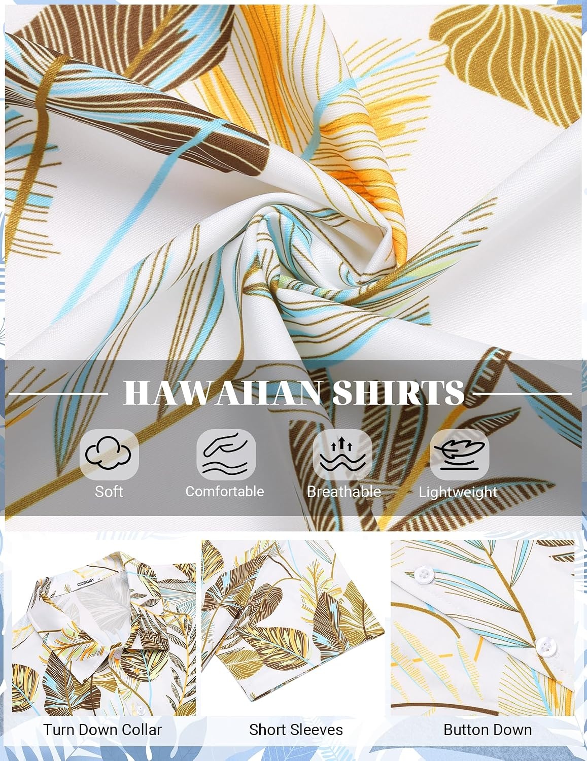 image:imageCOOFANDY Mens Hawaiian Shirt Short Sleeve Button Down Floral Aloha Shirts Tropical Vacation Beach ShirtsJ White Yellow Leaf