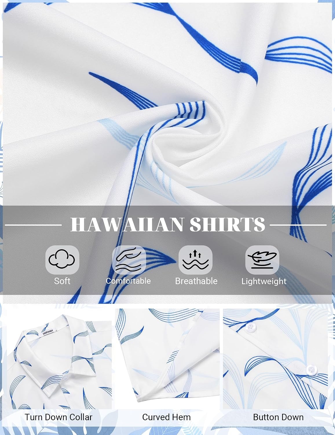 image:imageCOOFANDY Mens Hawaiian Shirt Short Sleeve Button Down Floral Aloha Shirts Tropical Vacation Beach ShirtsK White Blue Leaf