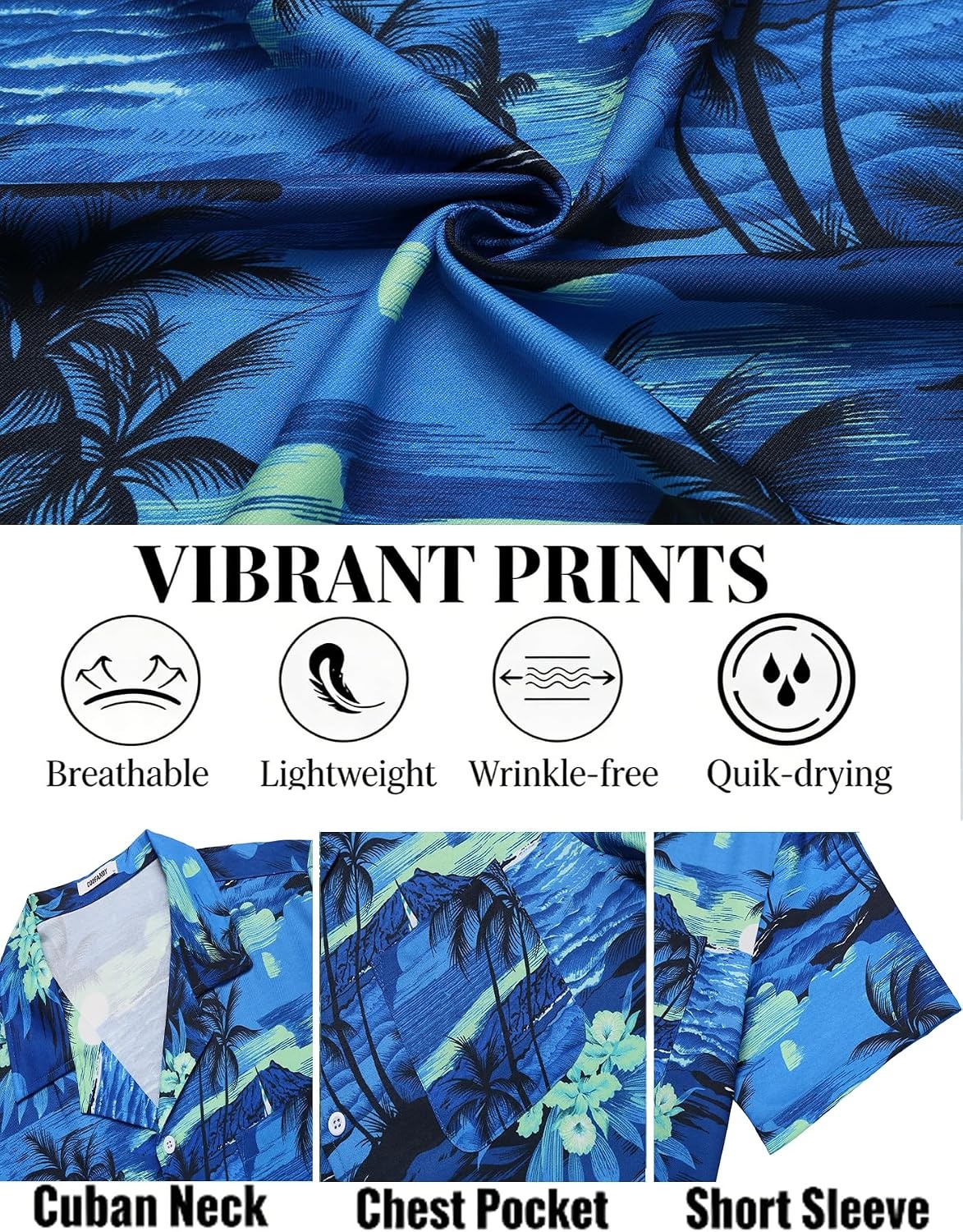 image:imageCOOFANDY Mens Hawaiian Shirt Short Sleeve Tropical Button Up Vacation Beach ShirtBlue Palm Tree
