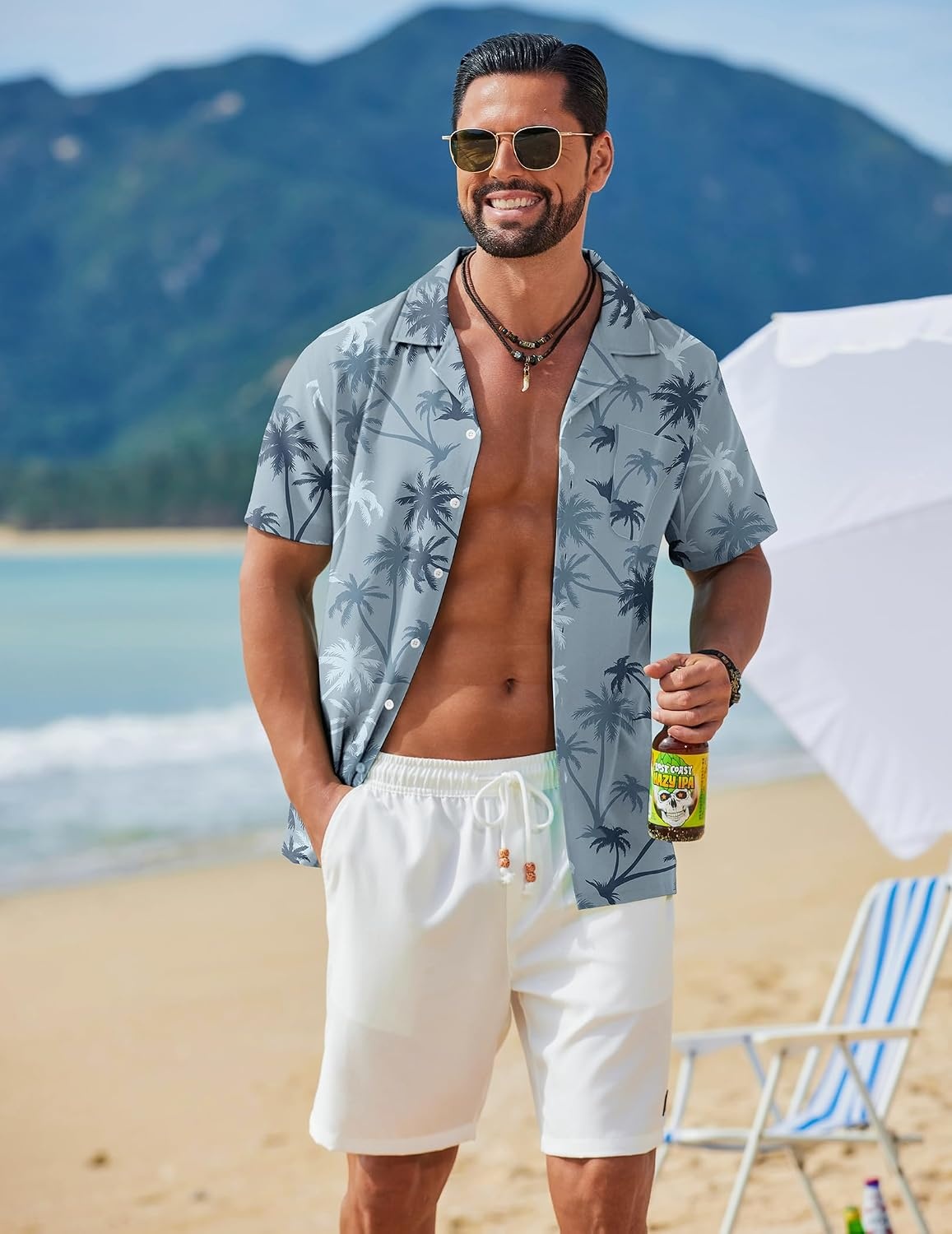 image:imageCOOFANDY Mens Hawaiian Shirt Short Sleeve Tropical Button Up Vacation Beach ShirtGrey Tree