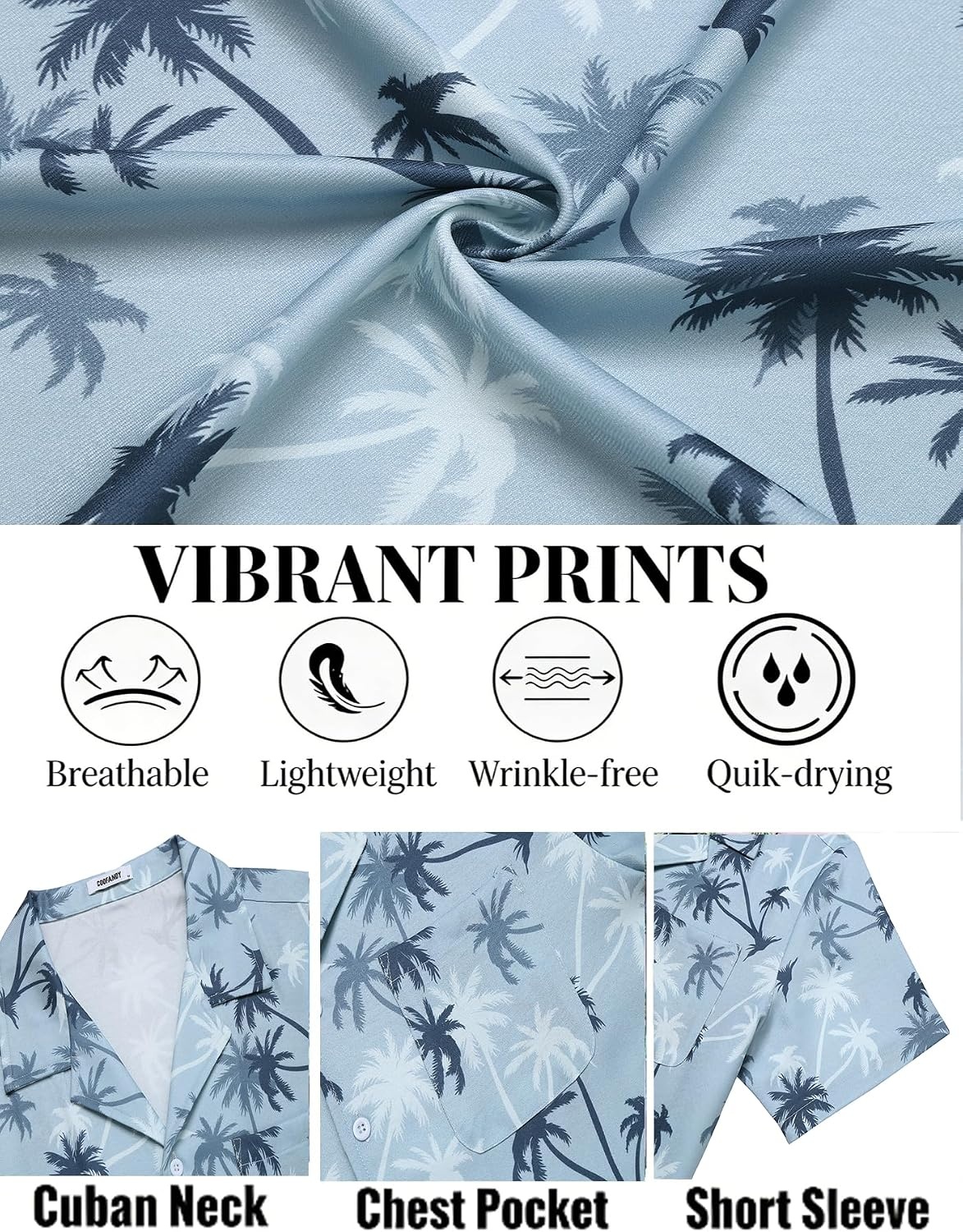 image:imageCOOFANDY Mens Hawaiian Shirt Short Sleeve Tropical Button Up Vacation Beach ShirtGrey Tree