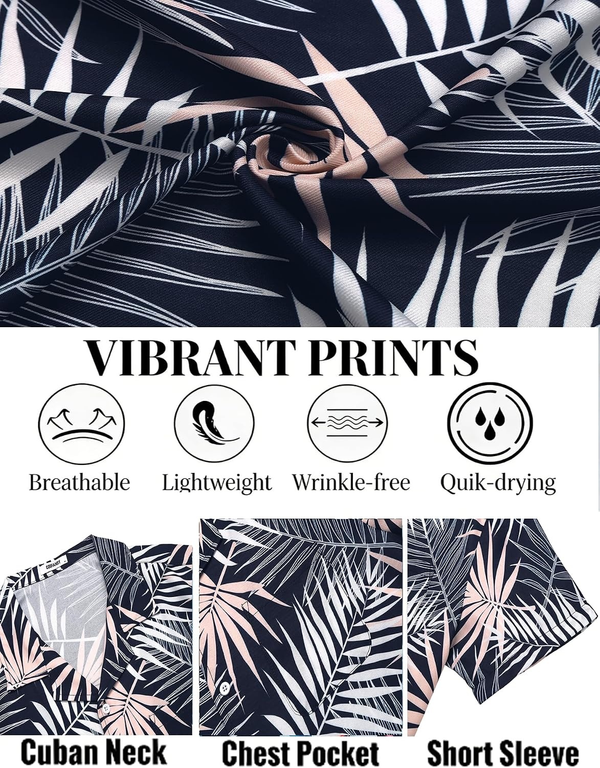 image:imageCOOFANDY Mens Hawaiian Shirt Short Sleeve Tropical Button Up Vacation Beach ShirtPink White Leaf