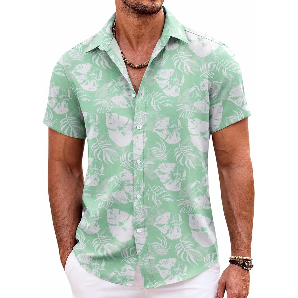 image:imageCOOFANDY Mens Hawaiian Shirt Loose Fit Cruise Shirts  Short Sleeve and Button Down Hawaiian Shirt for Men with Pocket S3XL GreenPalm Leave