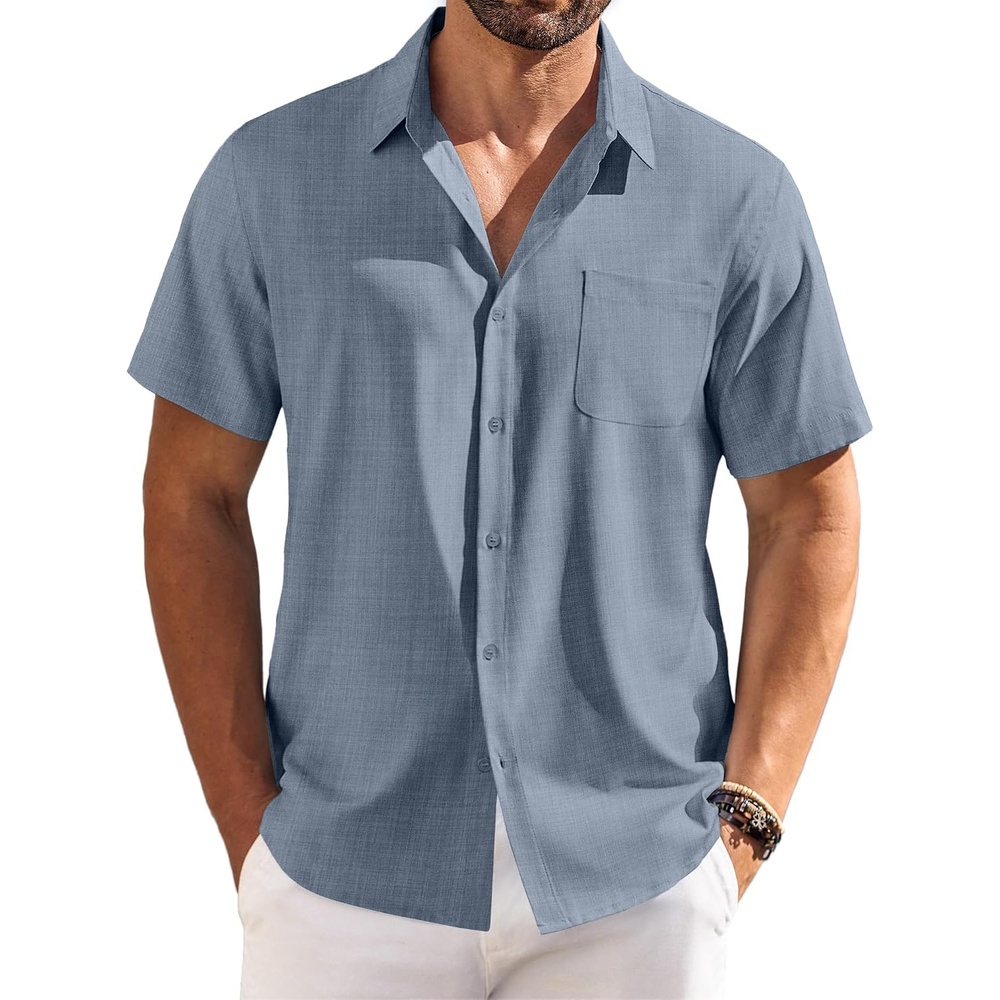 image:imageCOOFANDY Mens Short Sleeve Button Down Shirt Casual Summer Beach Shirts Vacation Cruise Shirts for Men with Pocket Grayish Blue Medium