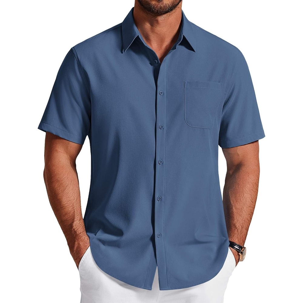image:imageCOOFANDY Mens Short Sleeve Dress Shirts Wrinkle Free Casual Button Down Shirts with PocketCaptain Blue