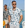 COOFANDY Mens Hawaiian Shirt Short Sleeve Button Down Beach Vacation Shirt Retro Summer Tropical Shirts(Light Blue Palm Leaf)