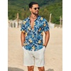 COOFANDY Mens Hawaiian Shirt Short Sleeve Button Down Floral Aloha Shirts Tropical Vacation Beach Shirts(B – Dark Blue & Yellow Floral)