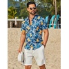COOFANDY Mens Hawaiian Shirt Short Sleeve Button Down Floral Aloha Shirts Tropical Vacation Beach Shirts(B – Dark Blue & Yellow Floral)