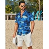 COOFANDY Mens Hawaiian Shirt Short Sleeve Button Down Floral Aloha Shirts Tropical Vacation Beach Shirts(G – Green Blue & Sunset Palm Tree)