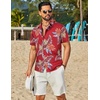 COOFANDY Mens Hawaiian Shirt Short Sleeve Button Down Floral Aloha Shirts Tropical Vacation Beach Shirts(H – Red Leaf)