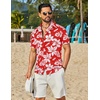 COOFANDY Mens Hawaiian Shirt Short Sleeve Button Down Floral Aloha Shirts Tropical Vacation Beach Shirts(I – Red & White Floral)