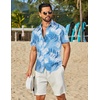 COOFANDY Mens Hawaiian Shirt Short Sleeve Button Down Floral Aloha Shirts Tropical Vacation Beach Shirts(L – Light Blue & White Plam Leaf)