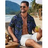 COOFANDY Mens Hawaiian Shirt Short Sleeve Tropical Button Up Vacation Beach Shirt(Black Blue Green – Leaf)