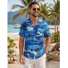 COOFANDY Mens Hawaiian Shirt Short Sleeve Tropical Button Up Vacation Beach Shirt(Blue – Palm Tree)