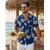 COOFANDY Mens Hawaiian Shirt Short Sleeve Tropical Button Up Vacation Beach Shirt(Navy – Palm Leaf)