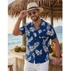COOFANDY Mens Hawaiian Shirt Short Sleeve Tropical Button Up Vacation Beach Shirt(Navy – Palm Leaf)