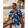 COOFANDY Mens Hawaiian Shirt Short Sleeve Tropical Button Up Vacation Beach Shirt(Navy Blue – Floral)