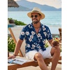 COOFANDY Mens Hawaiian Shirt Short Sleeve Tropical Button Up Vacation Beach Shirt(Navy Blue – Floral)