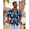 COOFANDY Mens Hawaiian Shirt Short Sleeve Tropical Button Up Vacation Beach Shirt(Navy Blue – Floral)