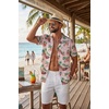 COOFANDY Mens Hawaiian Shirt Short Sleeve Tropical Button Up Vacation Beach Shirt(Pink – Car)