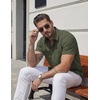 COOFANDY Mens Stretch Dress Shirts Short Sleeve Casual Button Down Shirts with Pocket(Army Green)
