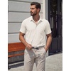 COOFANDY Mens Stretch Dress Shirts Short Sleeve Casual Button Down Shirts with Pocket(Cream)