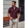COOFANDY Mens Stretch Dress Shirts Short Sleeve Casual Button Down Shirts with Pocket(Deep Red)