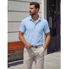 COOFANDY Mens Stretch Dress Shirts Short Sleeve Casual Button Down Shirts with Pocket(Light Blue)
