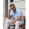 COOFANDY Mens Stretch Dress Shirts Short Sleeve Casual Button Down Shirts with Pocket(Light Blue)