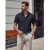 COOFANDY Mens Stretch Dress Shirts Short Sleeve Casual Button Down Shirts with Pocket(Midnight Blue)