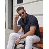 COOFANDY Mens Stretch Dress Shirts Short Sleeve Casual Button Down Shirts with Pocket(Midnight Blue)