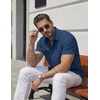 COOFANDY Mens Stretch Dress Shirts Short Sleeve Casual Button Down Shirts with Pocket(Navy Blue)