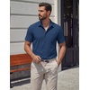 COOFANDY Mens Stretch Dress Shirts Short Sleeve Casual Button Down Shirts with Pocket(Navy Blue)