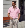 COOFANDY Mens Stretch Dress Shirts Short Sleeve Casual Button Down Shirts with Pocket(Pink)