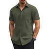 COOFANDY Mens Stretch Dress Shirts Short Sleeve Casual Button Down Shirts with Pocket(Army Green)