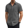 COOFANDY Mens Stretch Dress Shirts Short Sleeve Casual Button Down Shirts with Pocket(Dark Grey)