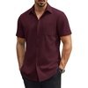 COOFANDY Mens Stretch Dress Shirts Short Sleeve Casual Button Down Shirts with Pocket(Deep Red)