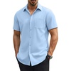 COOFANDY Mens Stretch Dress Shirts Short Sleeve Casual Button Down Shirts with Pocket(Light Blue)